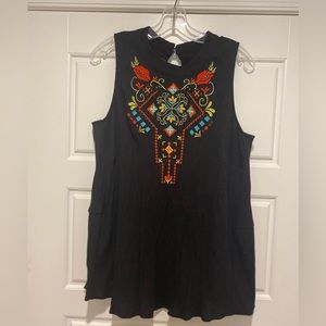 Breathless black crepe embroidered top. Size 1X